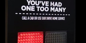 If a patron’s blood-alcohol level exceeds the level limit, the message above flashes on the screen directly in front of the individual peeing into the urinal. (Photo copyright Gizmag.com)